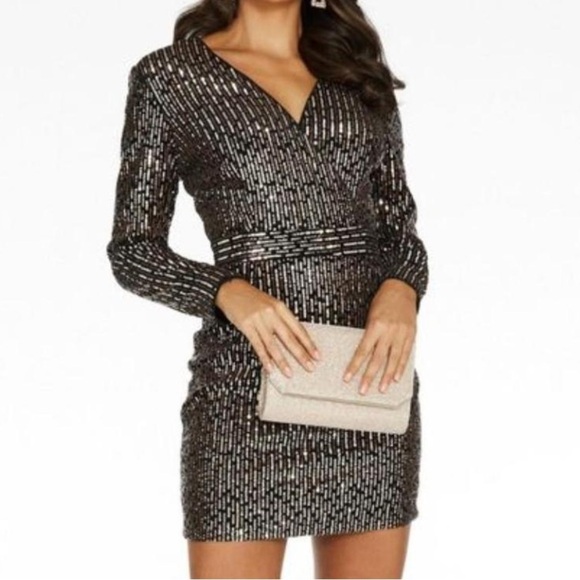 Quiz Elegant Black and Gold Sequin Dress - NWT - Picture 1 of 5